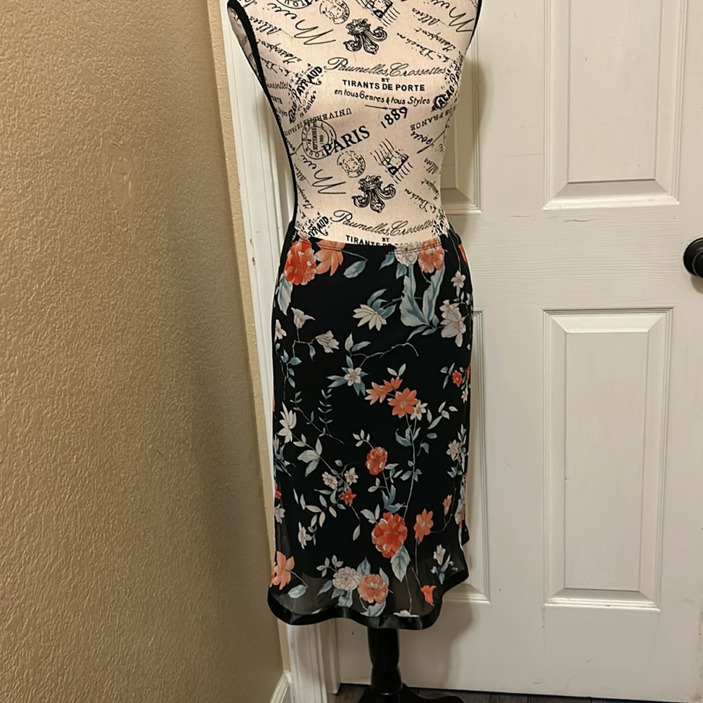 Black floral sheer midiskirt